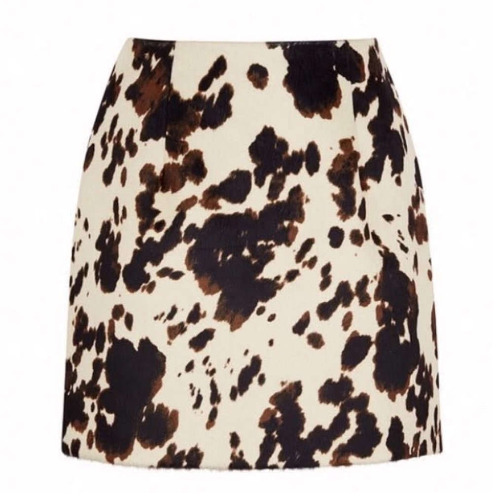 Alexa Chung COW-PRINT FAUX CALF HAIR MINI SKIRT Black Brown White Size 6